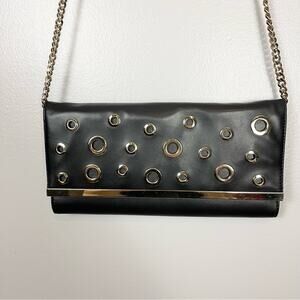 Marciano Black Leather Shoulder Envelope Bag Clutch Gold Chain And Details
